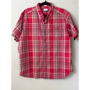 Columbia Mens XL Red Plaid Short Sleeve Button Down Shirt Regular Fit